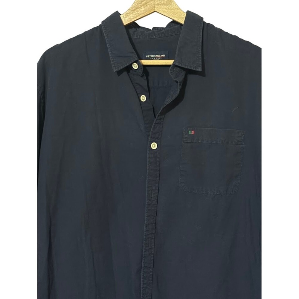 Peter England Mens Navy Blue Long Sleeve Casual Shirt XXL Essential Relaxed Fit‎